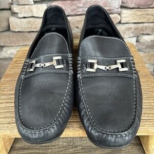 Men's Ecco Horsebit Black Leather Driving Loafers Slip On Shoes Size 11 Eu45